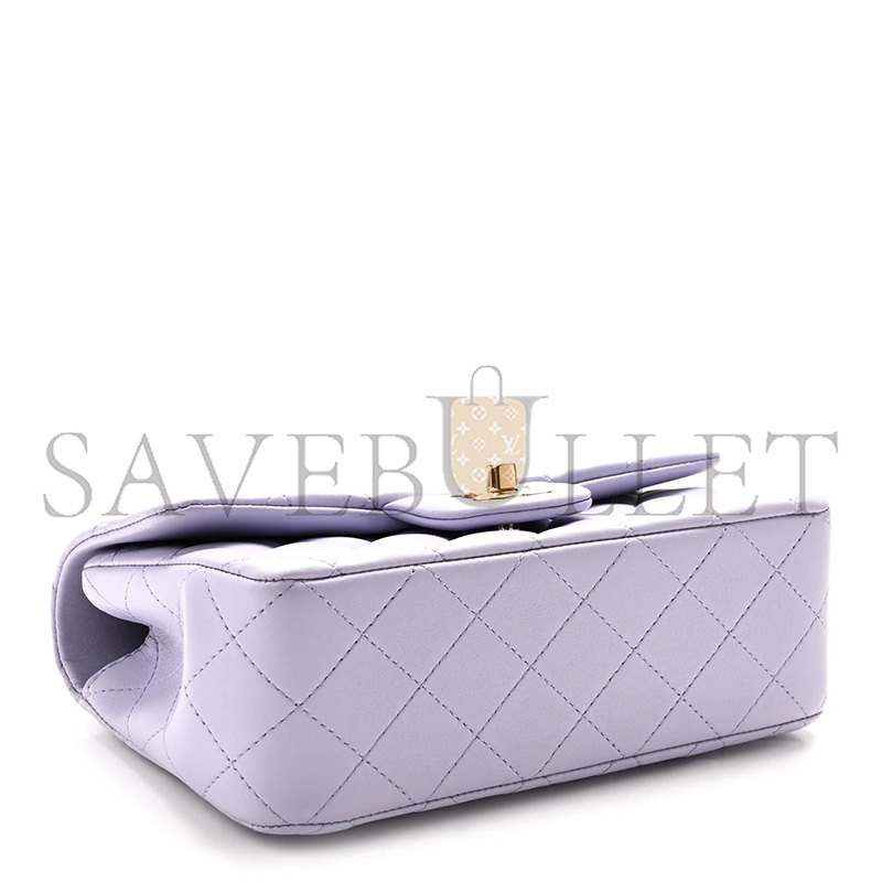 Ch**el MASTER LAMBSKIN QUILTED MINI TOP HANDLE RECTANGULAR FLAP LIGHT PURPLE (20*13*7cm)